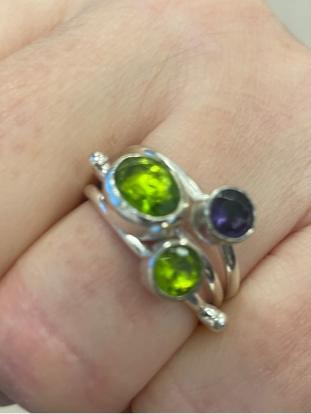 Sterling Silver Trio Gemstone Stack Ring in Green and Purple - Picture 4 of 8